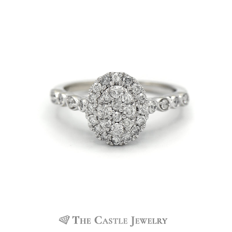 Crown Collection .50cttw Oval Diamond Halo & Cluster Engagement Ring