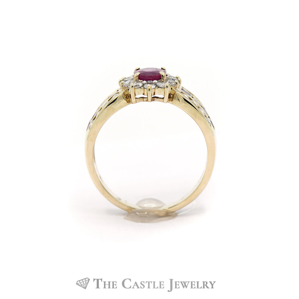 1CTTW Round Diamond and Ruby Ring in 10KT Yellow Gold