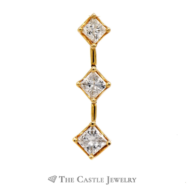 1cttw Flexible Princess Cut Diamond 3 Stone Pendant in 14K Yellow Gold
