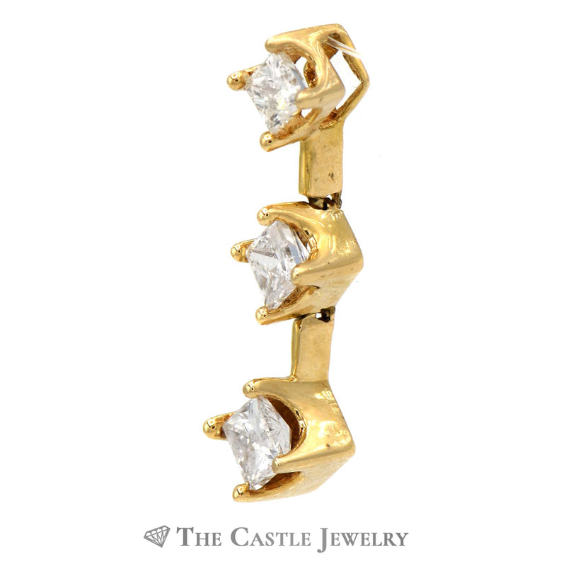 1cttw Flexible Princess Cut Diamond 3 Stone Pendant in 14K Yellow Gold