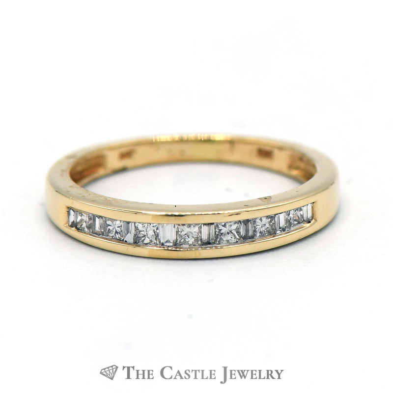 Alternating Princess Cut & Baguette Diamond Band in 14K Yellow Gold