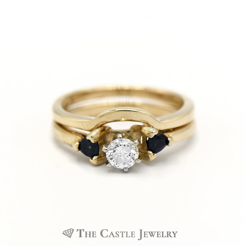 Diamond and Sapphire Bridal Set in 14KT Yellow Gold