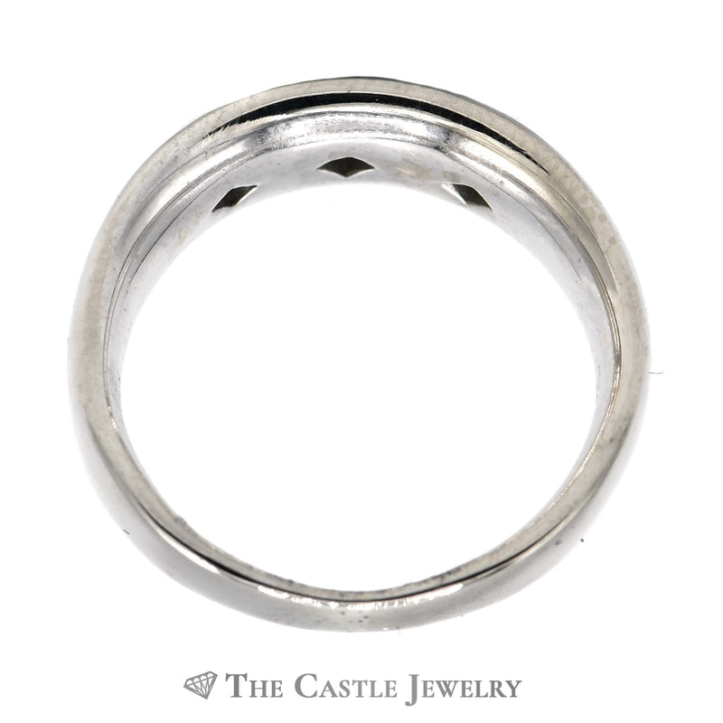 Men's Brushed & Polished 3 Princess Cut Diamond Wedding Band in 14K White Gold