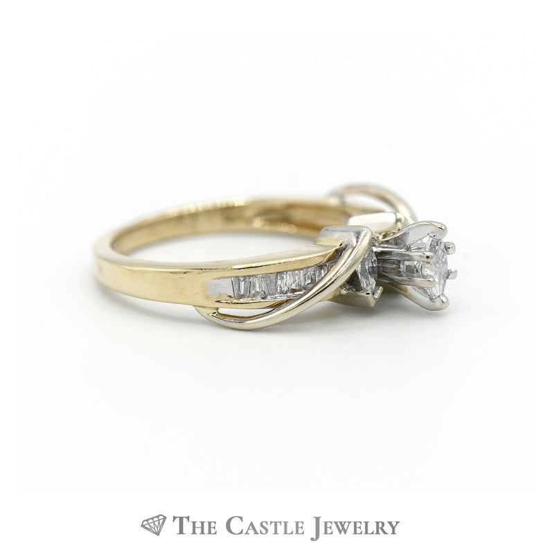 Marquise Cut Diamond Engagement Ring with Diamond Accents and Design