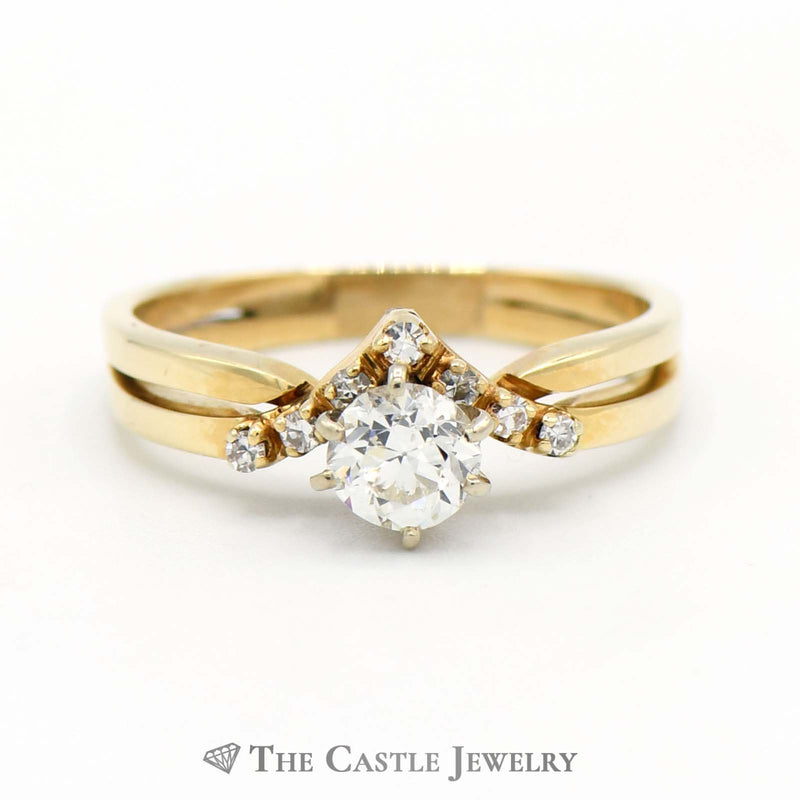 1/2cttw Old European Cut Diamond "V" Shaped Soldered Bridal Set in 14k Yellow Gold