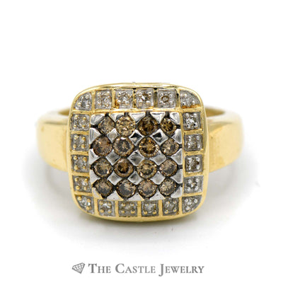 .50cttw Brown and White Round Brilliant Cut Diamond Cluster Ring Set in 14k Gold