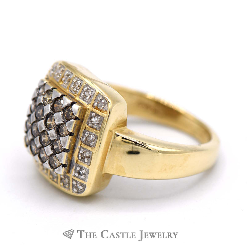 .50cttw Brown and White Round Brilliant Cut Diamond Cluster Ring Set in 14k Gold