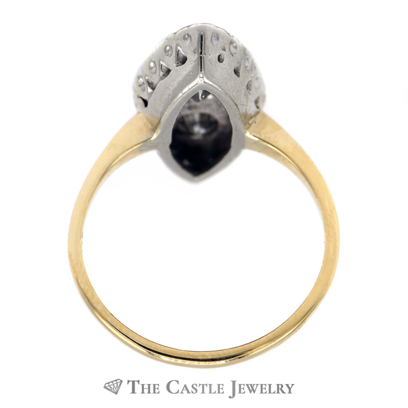 Large Marquise Shaped 1cttw 3 Round Diamond Ring in 14k Yellow Gold