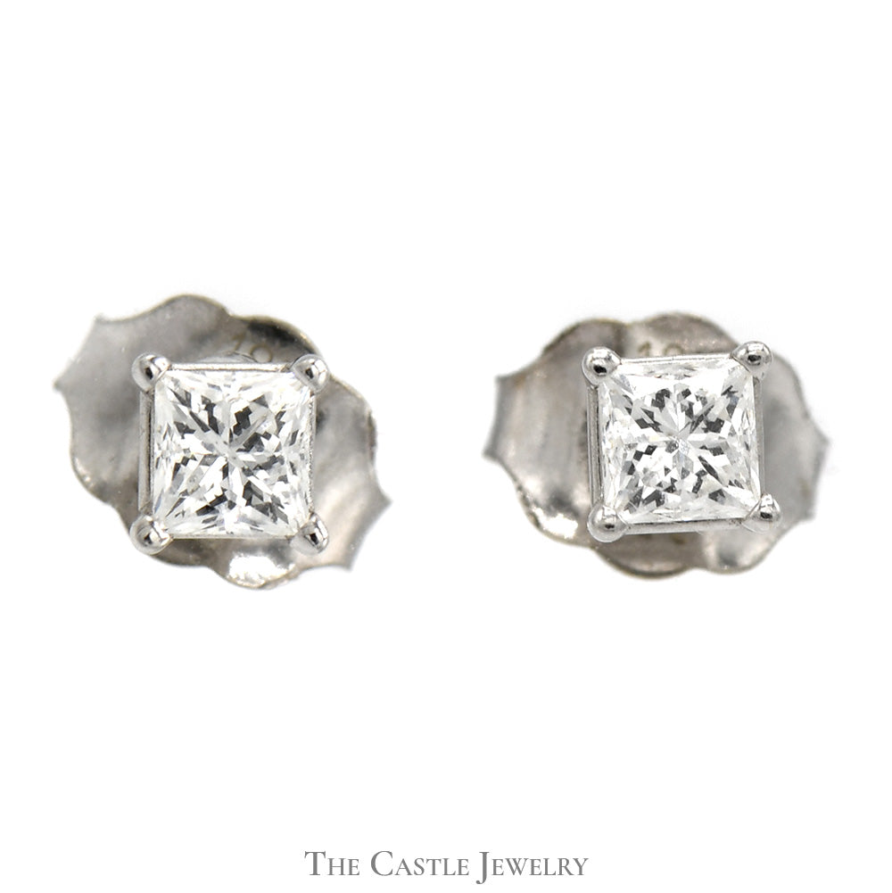 1Cttw Round Diamond Stud Earrings with La Pousette Backs in 14K White Gold