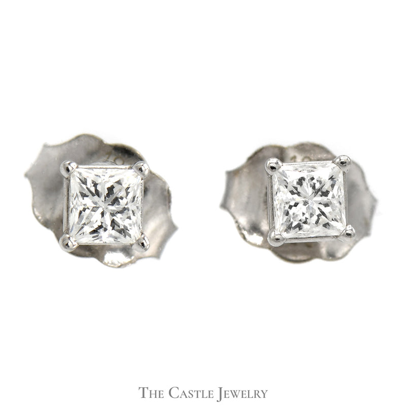 1/2cttw Princess Cut Diamond Stud Earrings in 18k White Gold