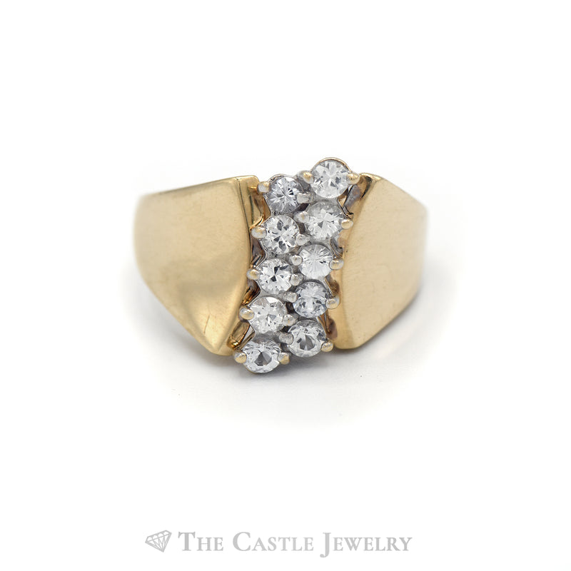 Double Column Cubic Zirconia Ring in Polished 14k Yellow Gold