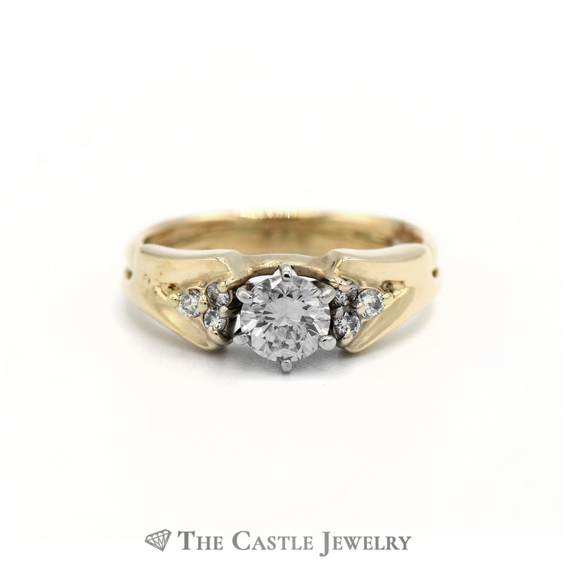 Round Brilliant Cut Diamond Solitaire Ring with Accented Sides