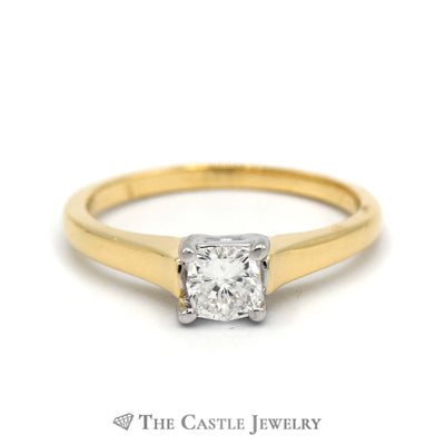 Modern Princess Cut Diamond Solitaire in 18k Yellow Gold Cathedral Mounting