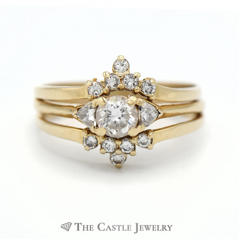 Diamond Bridal Set with Two Soldered Bands in 14k Yellow Gold