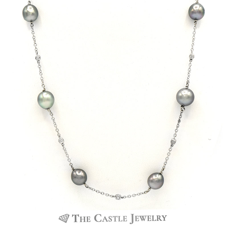 Gray Tahitian Pearl & Diamond Necklace In 18K White Gold