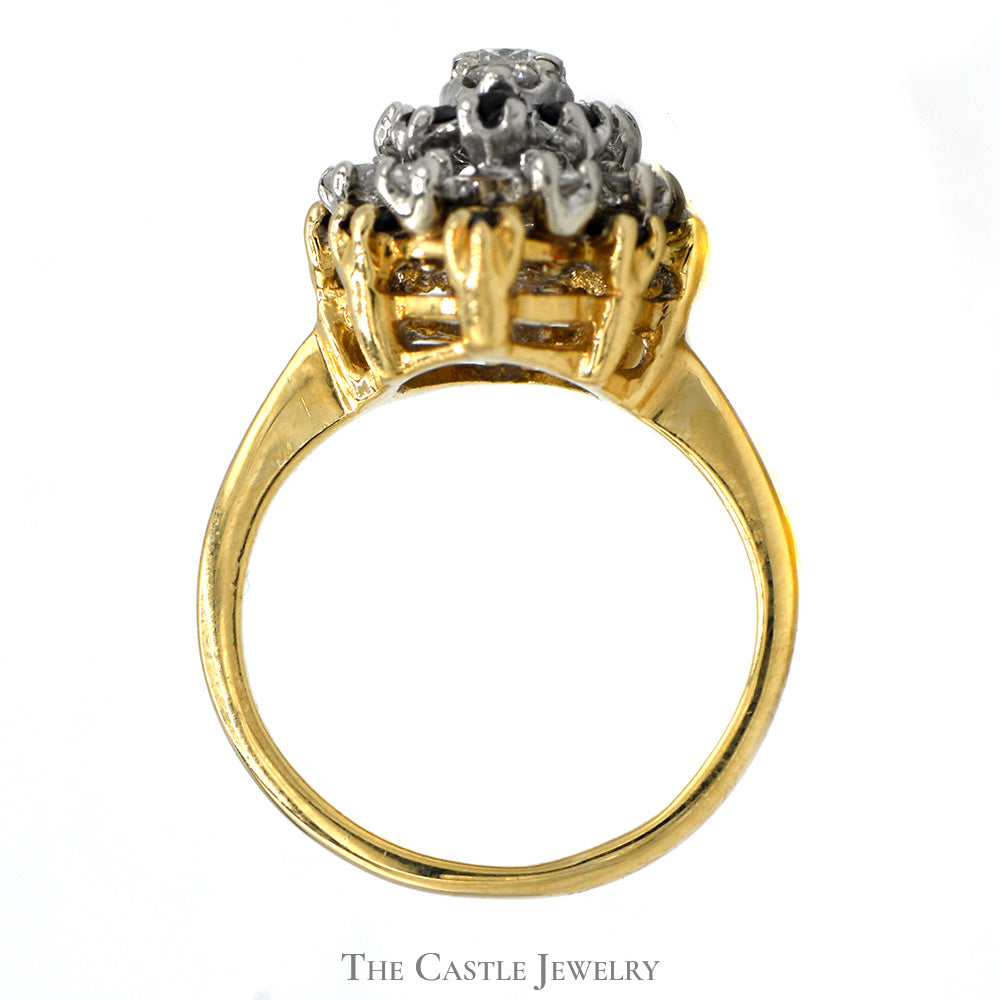Marquise Shaped Sapphire & Diamond Cluster Ring in 14k Yellow Gold
