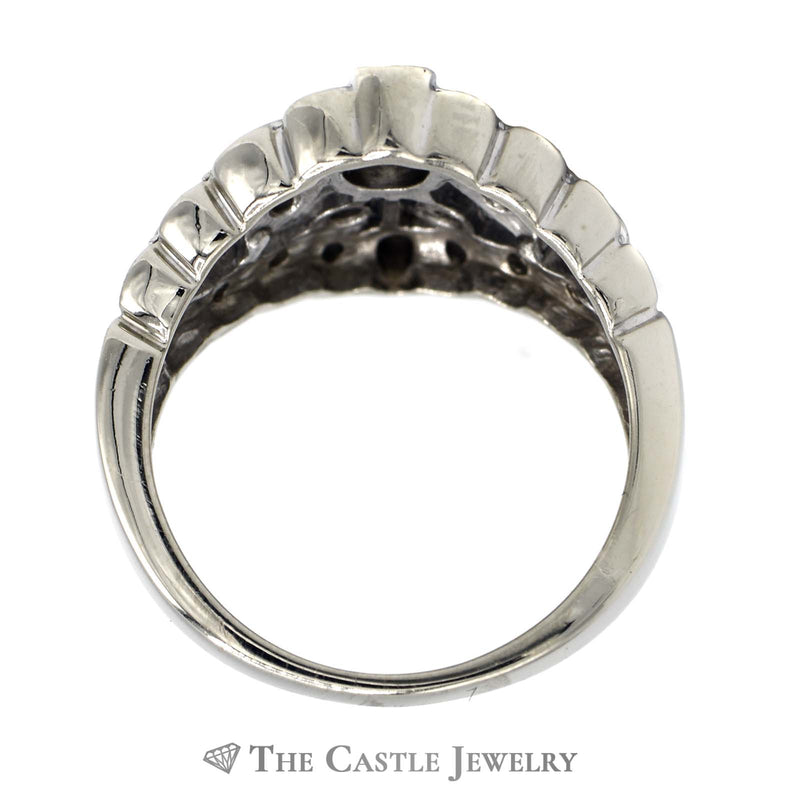 Open Leaf Design Diamond Cluster with Diamond Bezel in 14K White Gold