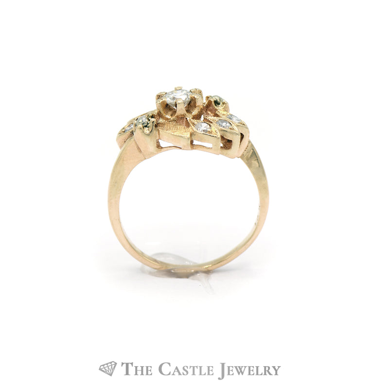 Decorative Diamond Cluster Ring in 14k Yellow Gold