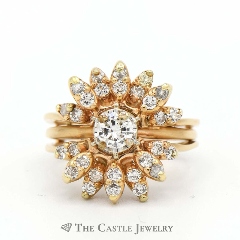 Starburst Shaped Diamond Cluster Soldered Insert Wrap and Ring in 14k Yellow Gold