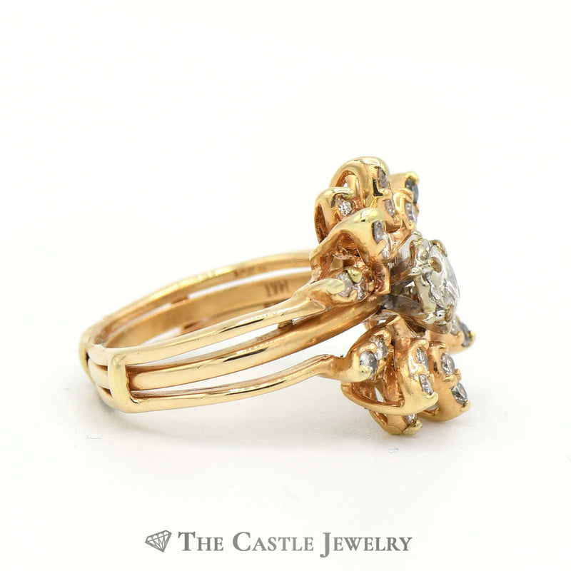 Starburst Shaped Diamond Cluster Soldered Insert Wrap and Ring in 14k Yellow Gold