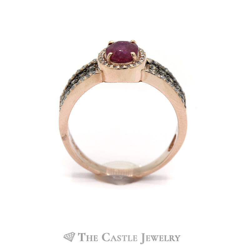 Effy Oval Ruby Ring with Brown & White Diamond Accents in 14k Rose Gold