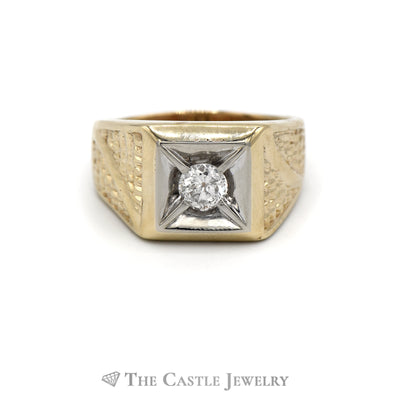 1/2CTTW Round Cut Diamond Solitaire Ring with Fancy Designed Sides in 14KT Yellow Gold