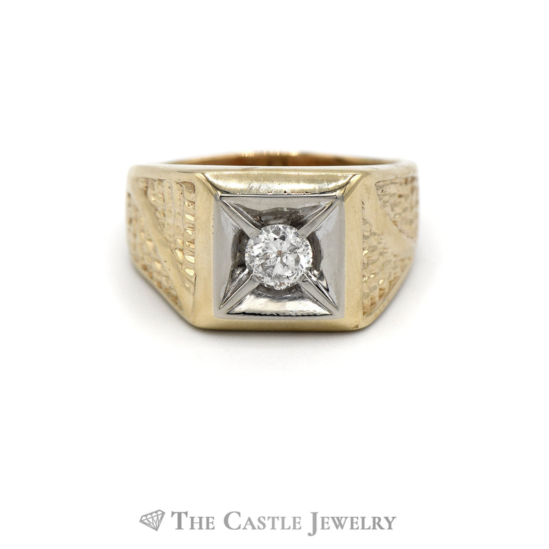 1/2CTTW Round Cut Diamond Solitaire Ring with Fancy Designed Sides in 14KT Yellow Gold