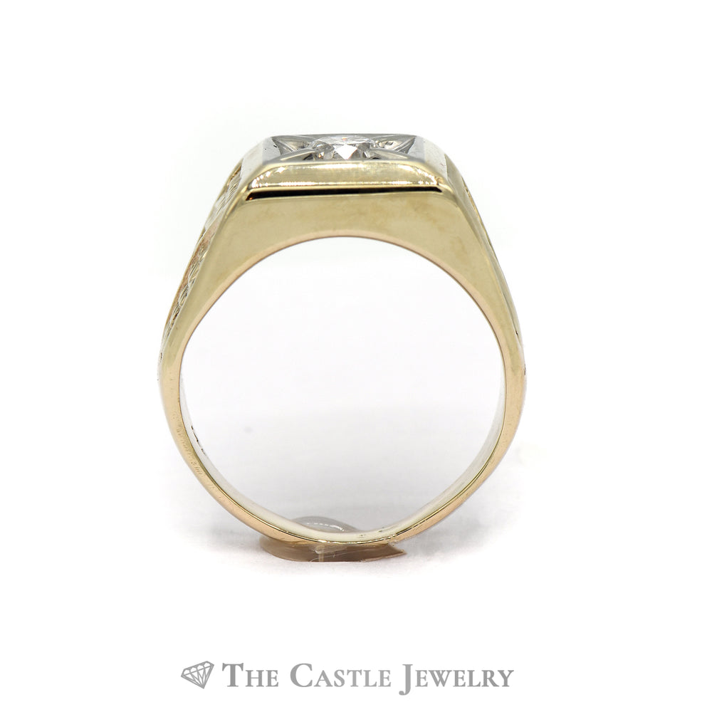 1/2CTTW Round Cut Diamond Solitaire Ring with Fancy Designed Sides in 14KT Yellow Gold
