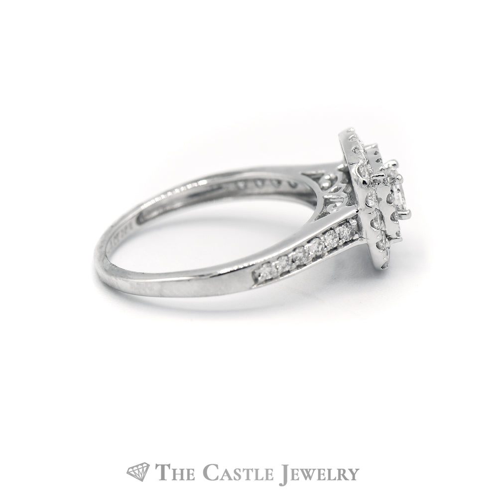 Crown Collection 1cttw Princess Cut Diamond Bridal Set with Double Diamond Halo and Accents in 14k White Gold