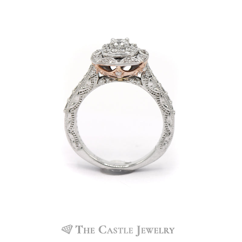 Crown Collection 1cttw Diamond Bridal Set with Diamond Halo and Matching Curved Band in 14k White Gold