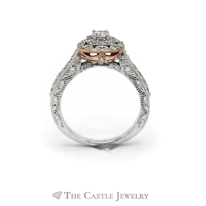 Crown Collection 1cttw Vintage Inspired Diamond Bridal Set with Diamond Halo and Matching Band in 14k White Gold