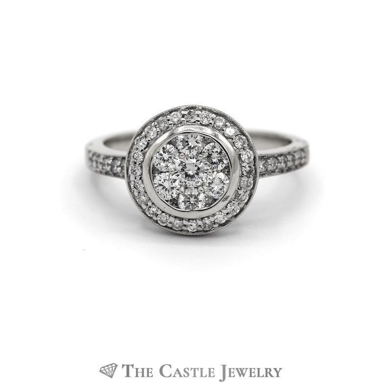 .75cttw Round Diamond Cluster Ring with Diamond Halo & Accents in 14k White Gold
