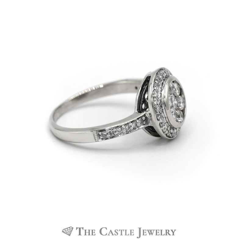 .75cttw Round Diamond Cluster Ring with Diamond Halo & Accents in 14k White Gold