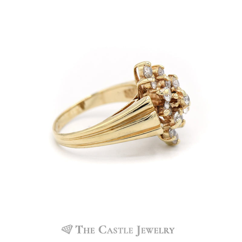 .70CTTW Round Diamond Marquise Shaped Cluster Ring in 14KT Yellow Gold