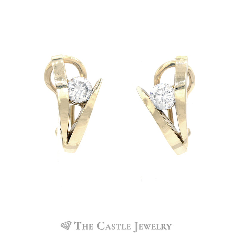 Round Cubic Zirconium Earrings with Split Design in 14KT Yellow Gold