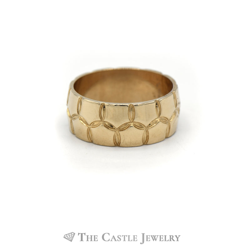 8MM Turtle Shell Patterned Band in 14KT Yellow Gold