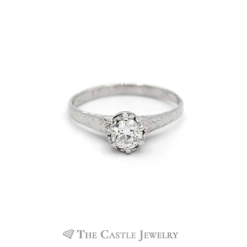 .38CT Old European Cut Diamond Solitaire Engagement Ring in 14KT White Gold
