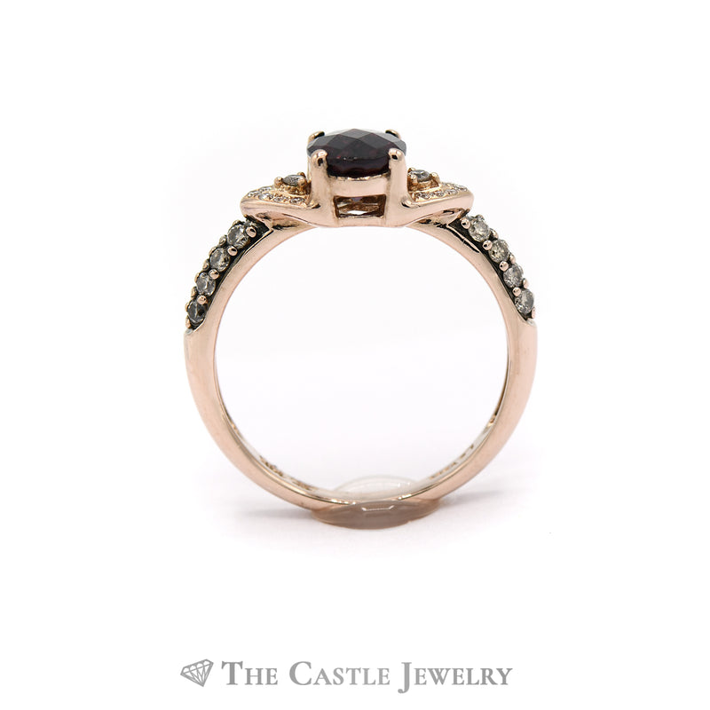 LeVian Oval Rhodolite Garnet Ring with White and Chocolate Diamond Accents in 14KT Strawberry Gold