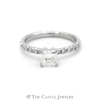 1.55CTTW Platinum Princess Cut Diamond Bridal Ring & Round Diamond Eternity Band