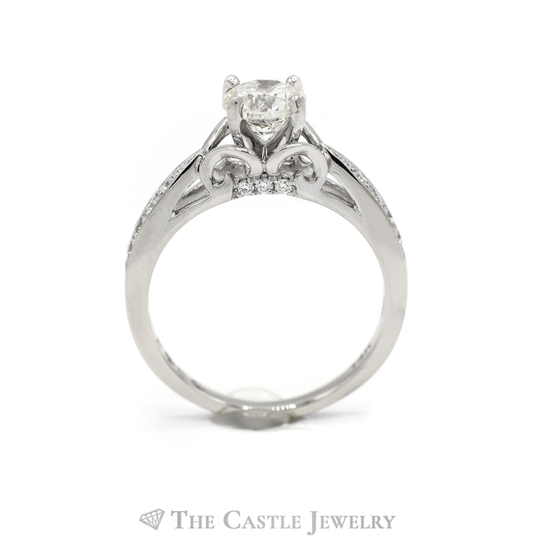 Round Diamond Solitaire Engagement Ring with Diamond Accents in 14k White Gold