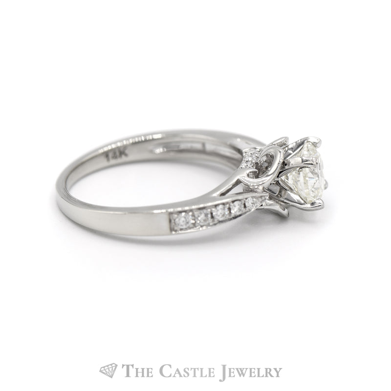 Round Diamond Solitaire Engagement Ring with Diamond Accents in 14k White Gold