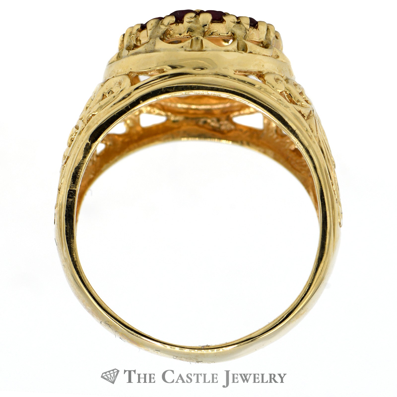 Ruby and Diamond Kentucky Cluster Ring in 14k Yellow Gold The Castle