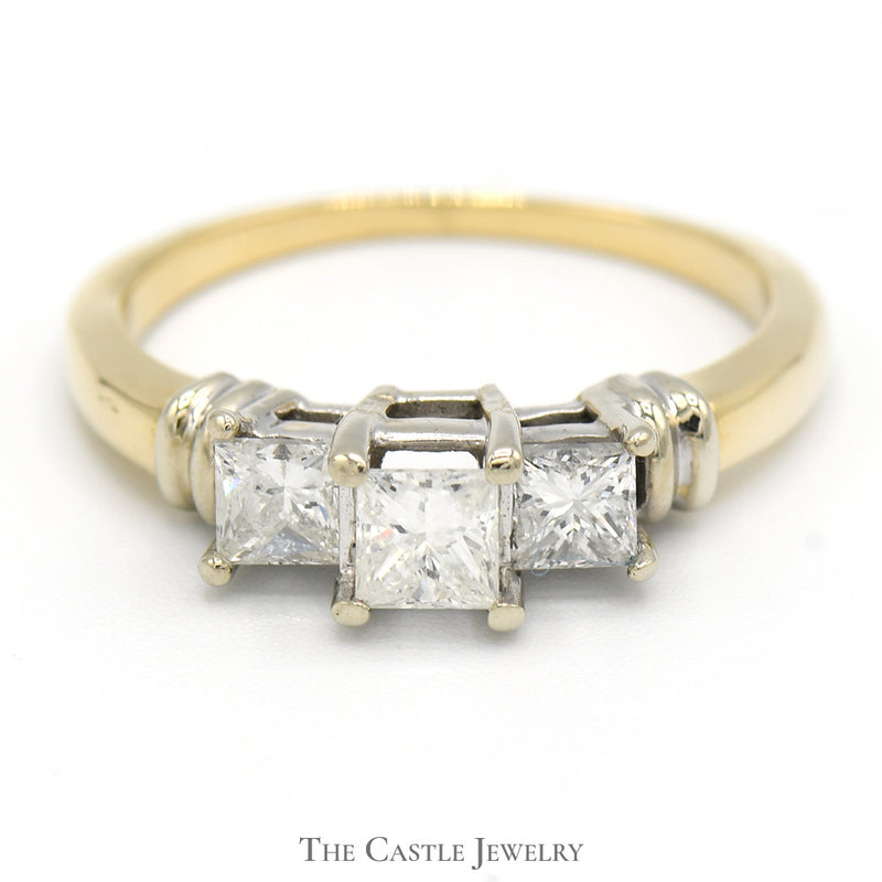 3/4cttw Princess Cut 3 Stone Diamond Engagement Ring in 14k Yellow Gold