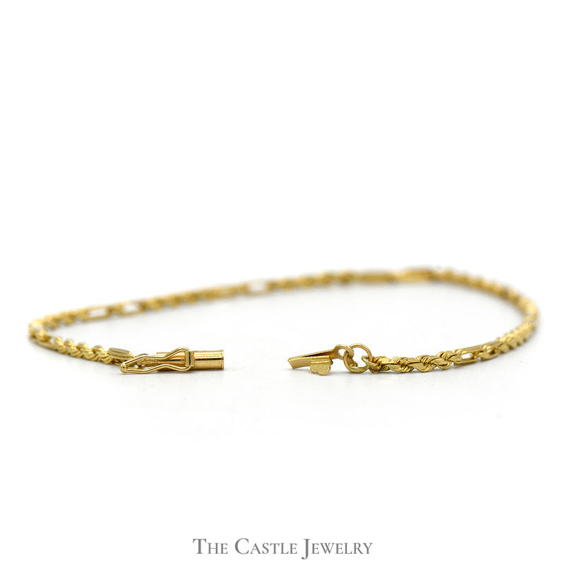 9 inch 14k Yellow Gold Figaro Rope Chain Bracelet with Barrel Clasp