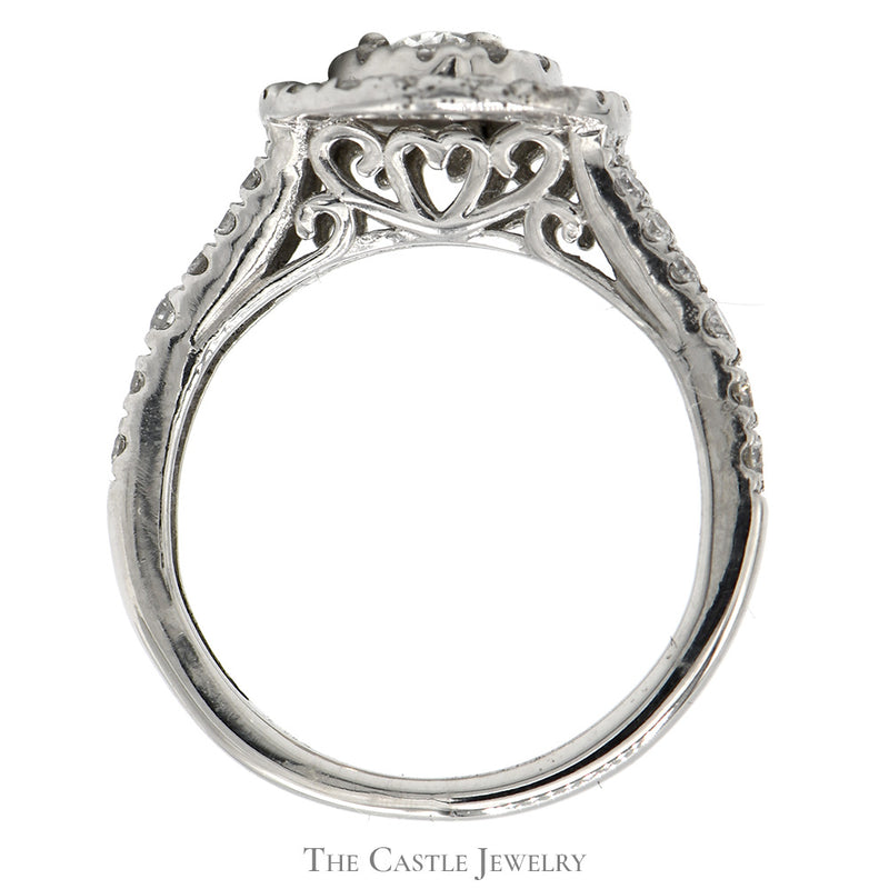 Pear Cut Diamond Engagement Ring with Double Diamond Halo and Accents in 14k White Gold