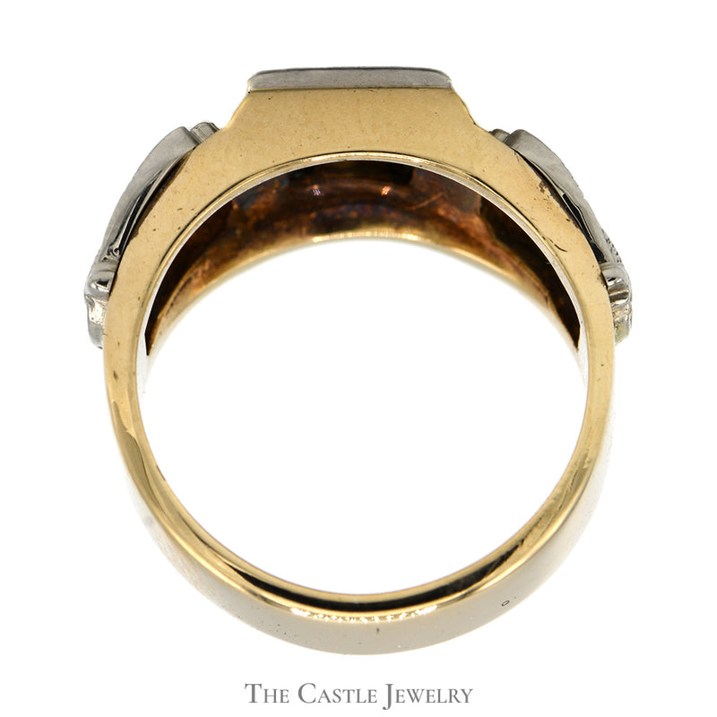 Square Shaped Diamond Cluster Masonic Ring in 10k Yellow Gold