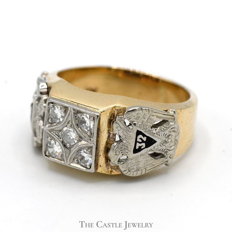 Square Shaped Diamond Cluster Masonic Ring in 10k Yellow Gold