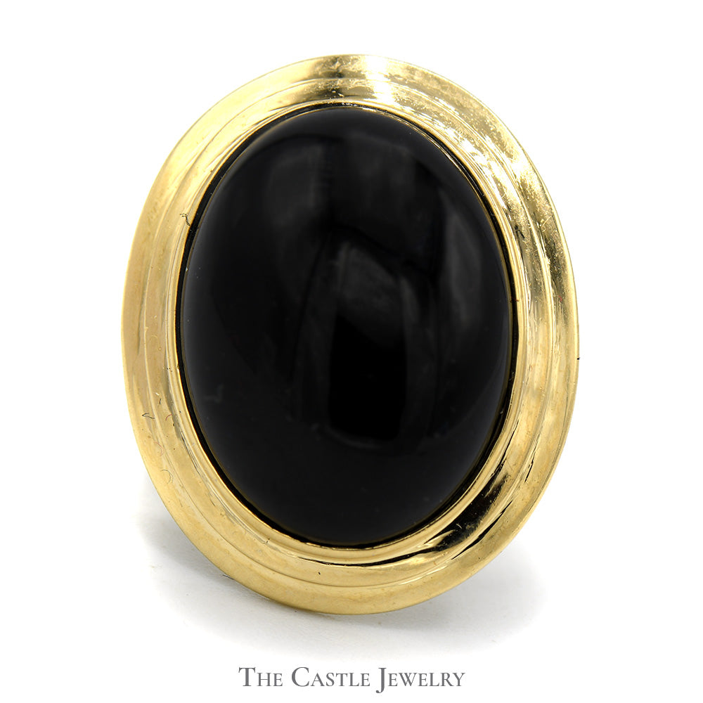 14K Gold Over Sterling Silver Oval Black Onyx Dome Adjustable Ring