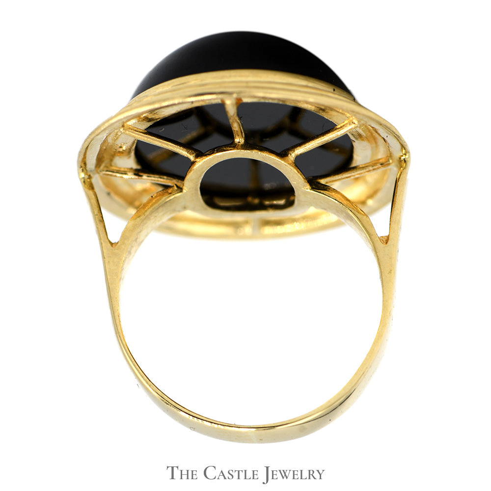 14K Gold Over Sterling Silver Oval Black Onyx Dome Adjustable Ring