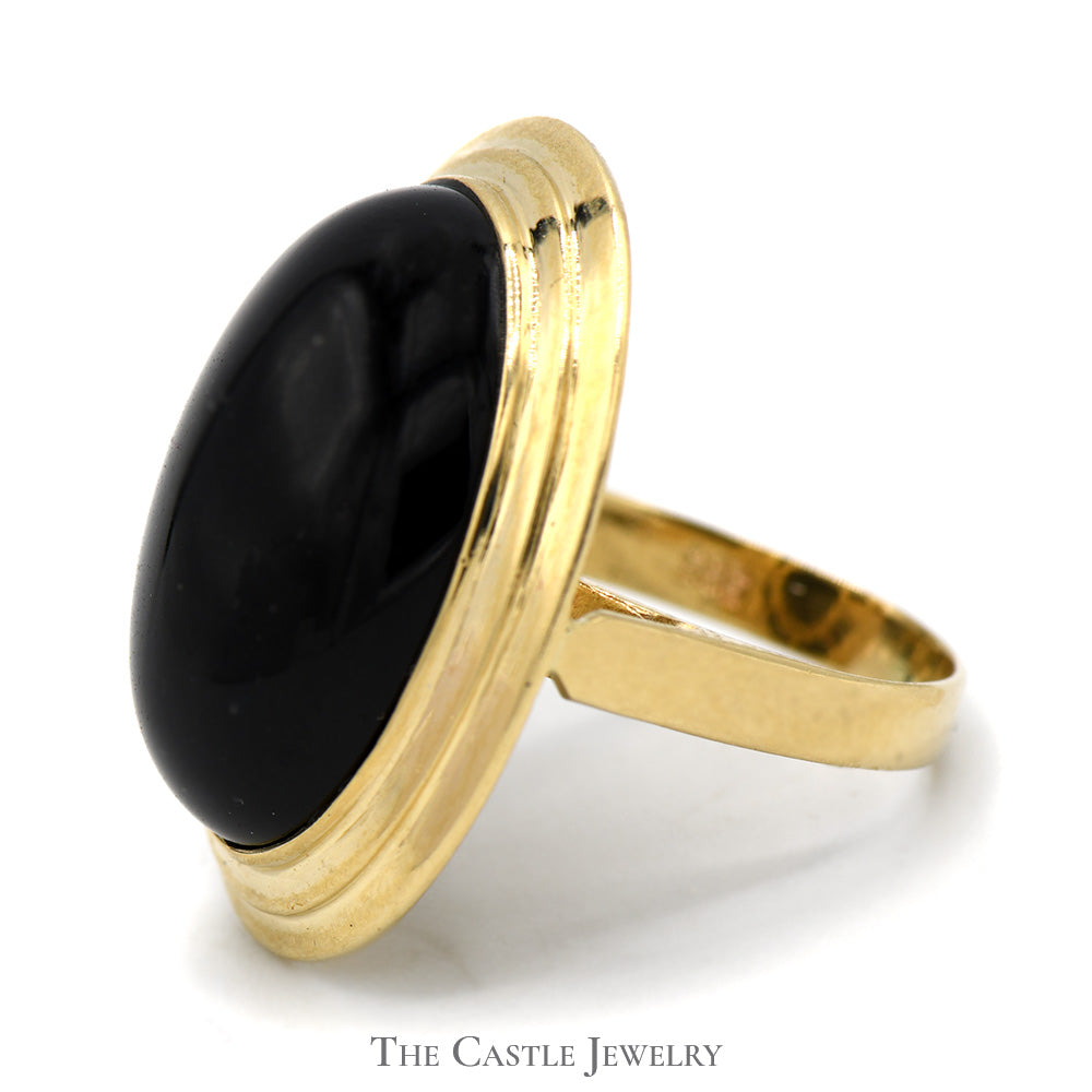 Large Oval Cabochon Black Onyx Ring in 14k Yellow Gold